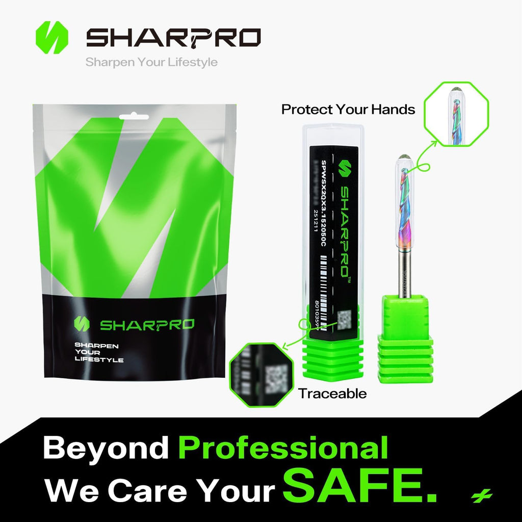 SHARPRO Carbide Tapered Ball Nose End Mill, 1/8" Shank 8° CNC Carving Router Bit 2mm Tip (R1 Radius), Spiral 2 Flute for Wood Engraving, 3D/2D Milling, Quark Coated