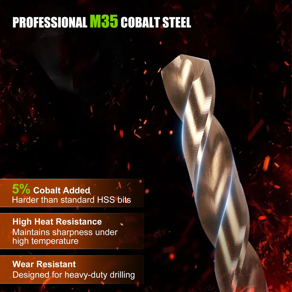 Yougfin M35 Cobalt Drill Bit Set, 29PCS Metal Drill Bits for Steel
