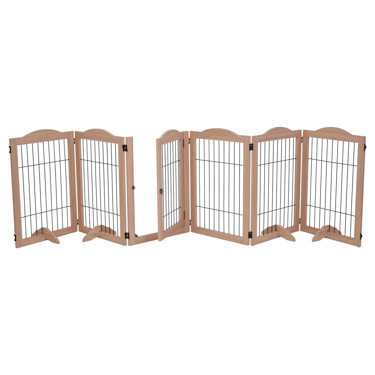 Freestanding Solid Wood 360° Configurable Pet & Dog Barrier Gate with Walk-Through Swing Door for Wide Indoor Openings, Hallways & Stairs