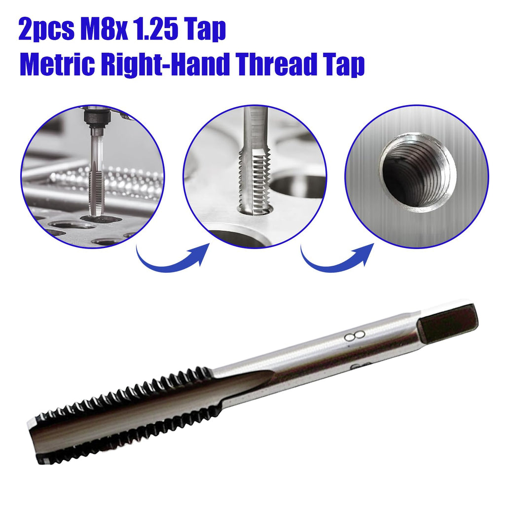 2Pack M8 x 1.25 Metric Thread Tap, M8 x 1.25mm High-Speed Steel Hand Tap,Right Hand Thread Tap 1Pair