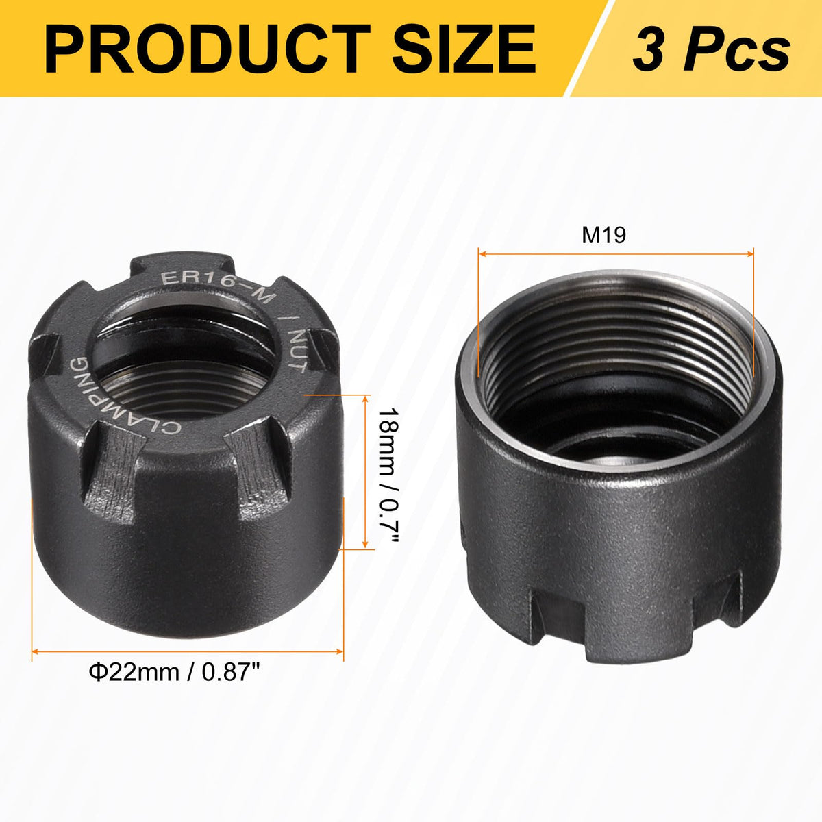 uxcell 3pcs Clamping ER16M(M19) Collet Clamping Nuts for CNC Milling Chuck Holder Lathe