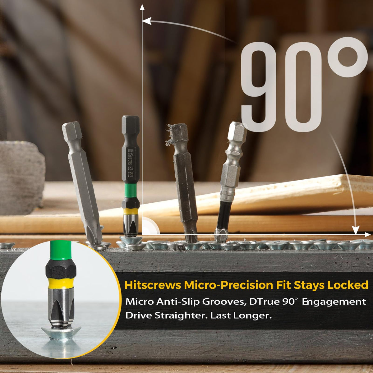 HitScrews 3-Inch Anti-Slip Phillips Impact Bits PH2,S2 Steel Drill Bits,360° Laser-Etched Magnetic Screwdriver Bit, CNC Precision, 1/4" Hex Shank for Furniture, Cabinets, Drywall & Carpentry | 5-Pack