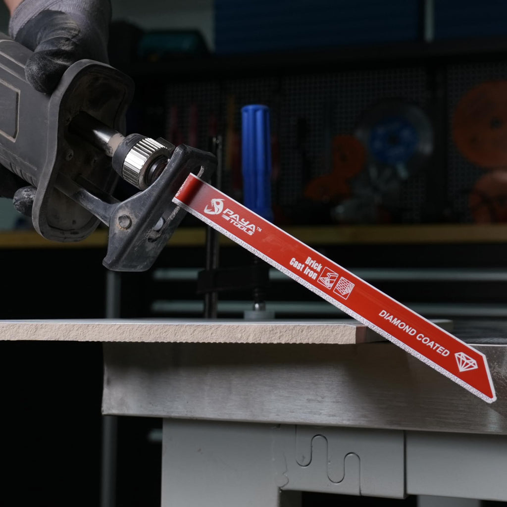 PAYA TOOLS 3-Piece 9 inch 40-50 Grit Diamond-Grit Edge Reciprocating Saw Blade for Masonry, Fiber Cement & Fiberglass
