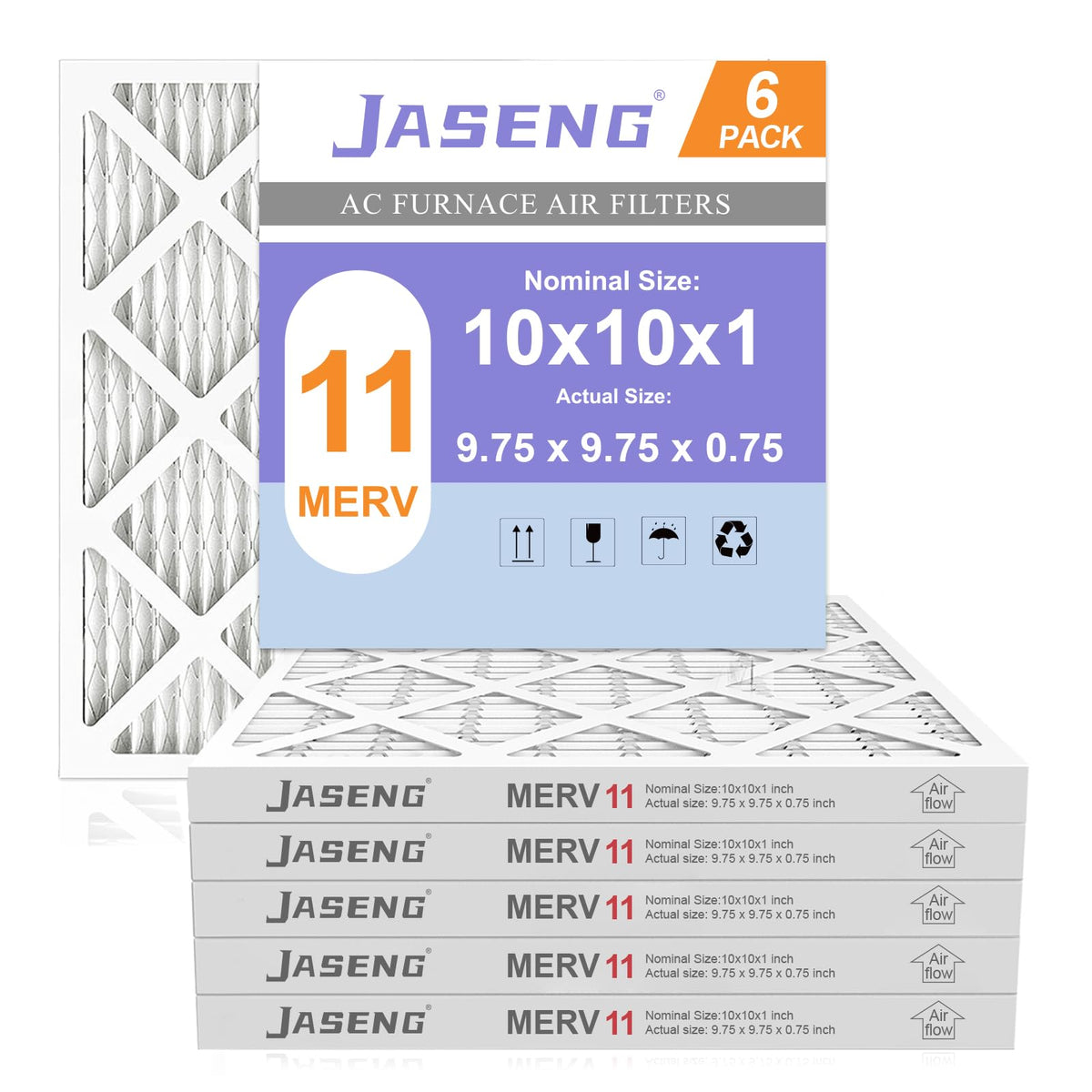10x10x1 MERV 11 Air Filter, 6-Pack for Furnace HVAC