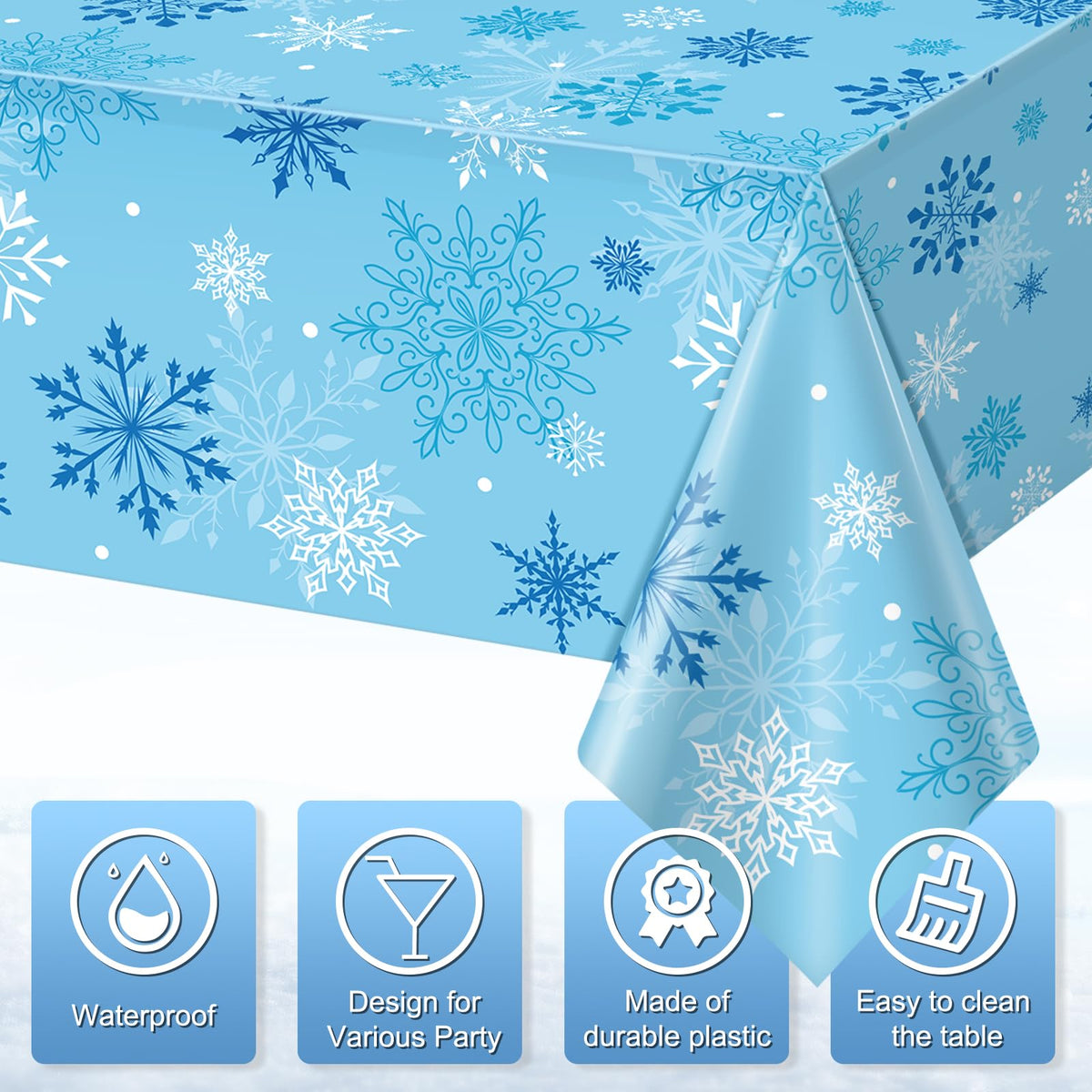 4Pcs Snowflake Tablecloth Christmas Snowflake Disposable Plastic Table Cloth Winter Wonderland Table Cover for Winter