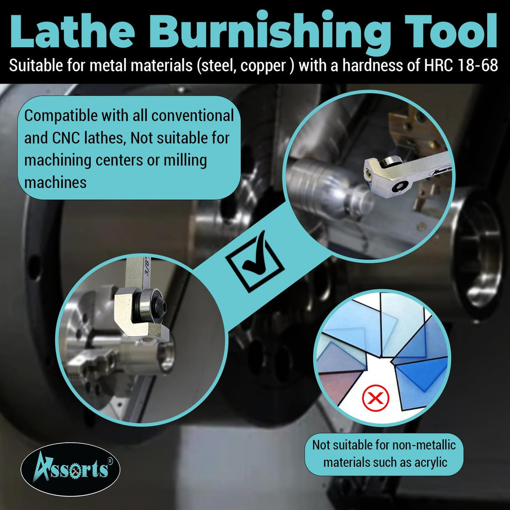 ASSORTS Entry Series Roller Burnishing Tool for Lathe 3/8" × 3/8" × 2" Light-Duty Surface Finishing Tool Compact Design Smooth Rolling Action For Small Workshops & Training Use