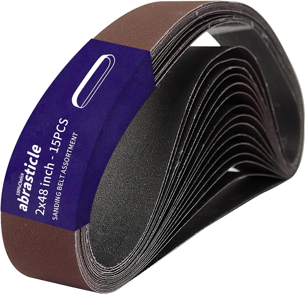15 Pcs 2 x 48 Inch Assorted Aluminum Oxide Sanding Belt - 80/120/150/240/400 Grit