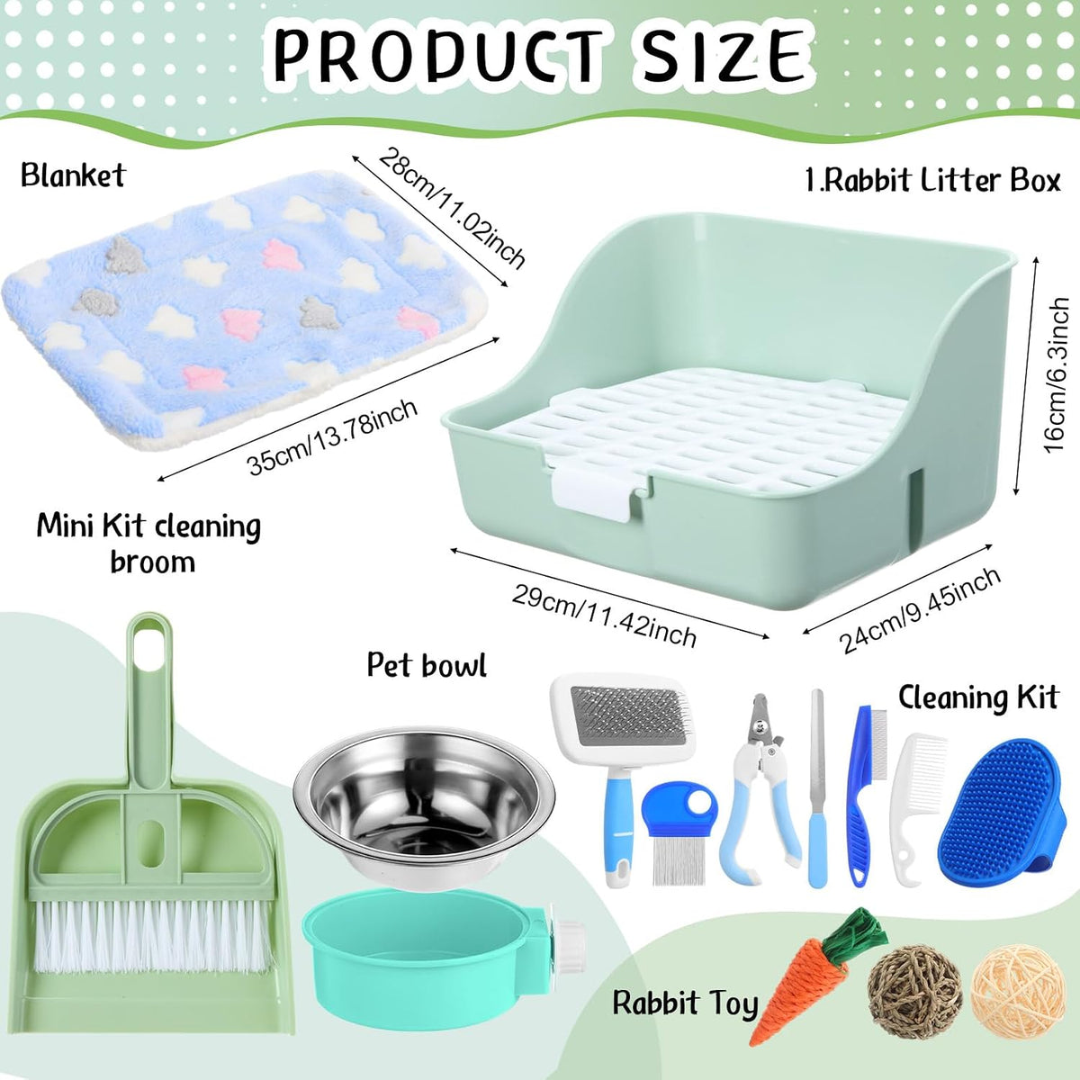 15 Pcs Rabbit Starter Kit Small Rabbit Litter Box Girls Gift Animal Grooming Kit Bunny Toys Bowl Blankets with