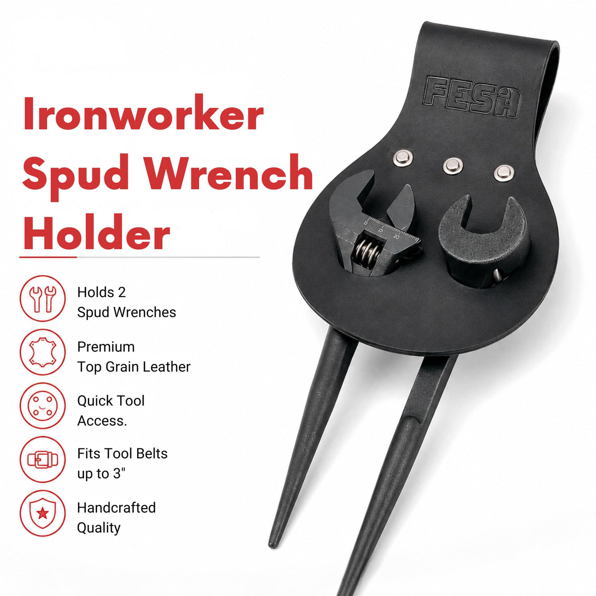 FESA Spud Wrench Holder, Full Grain Leather, Holds 2 Wrenches