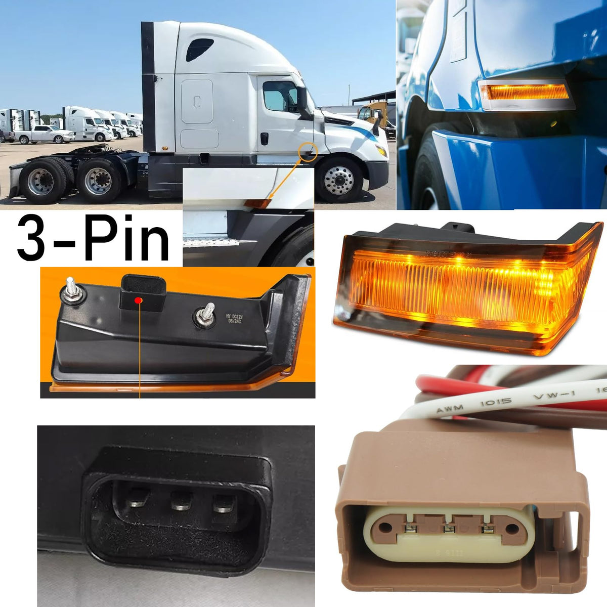 2 Pcs Turn Signal Lights Connector Wiring Harness Pigtail Plug Fit for Freightliner Cascadia 2018-2024 Freightliner Coronado 2001-2020 Jeep Compass 2011-2017 A660-1512-002 A06-36848-000 68091384AB