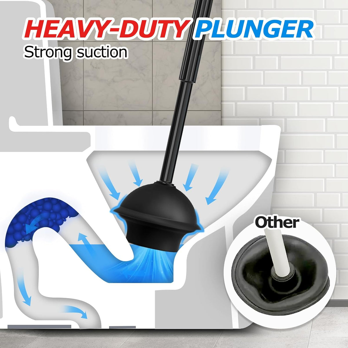 2in1 Toilet Brush and Plunger Set - Bathroom Bowl Holder Combo | 21" Extended, Apartment Must Haves, Accessories