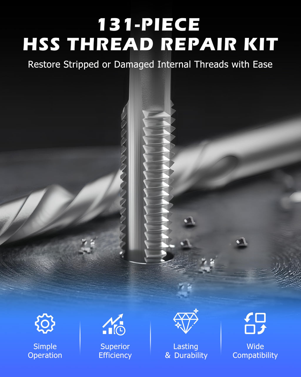 DAYUAN 131Pcs SAE Thread Repair Kit, HSS Drill Helicoil Kit Standard