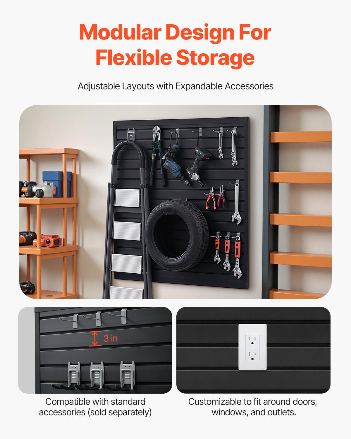 Slat Wall Paneling, 4 x 4 ft, PVC Garage Slatwall with Modular Design, Black Slat Wall Easy-to-Install Adjustable