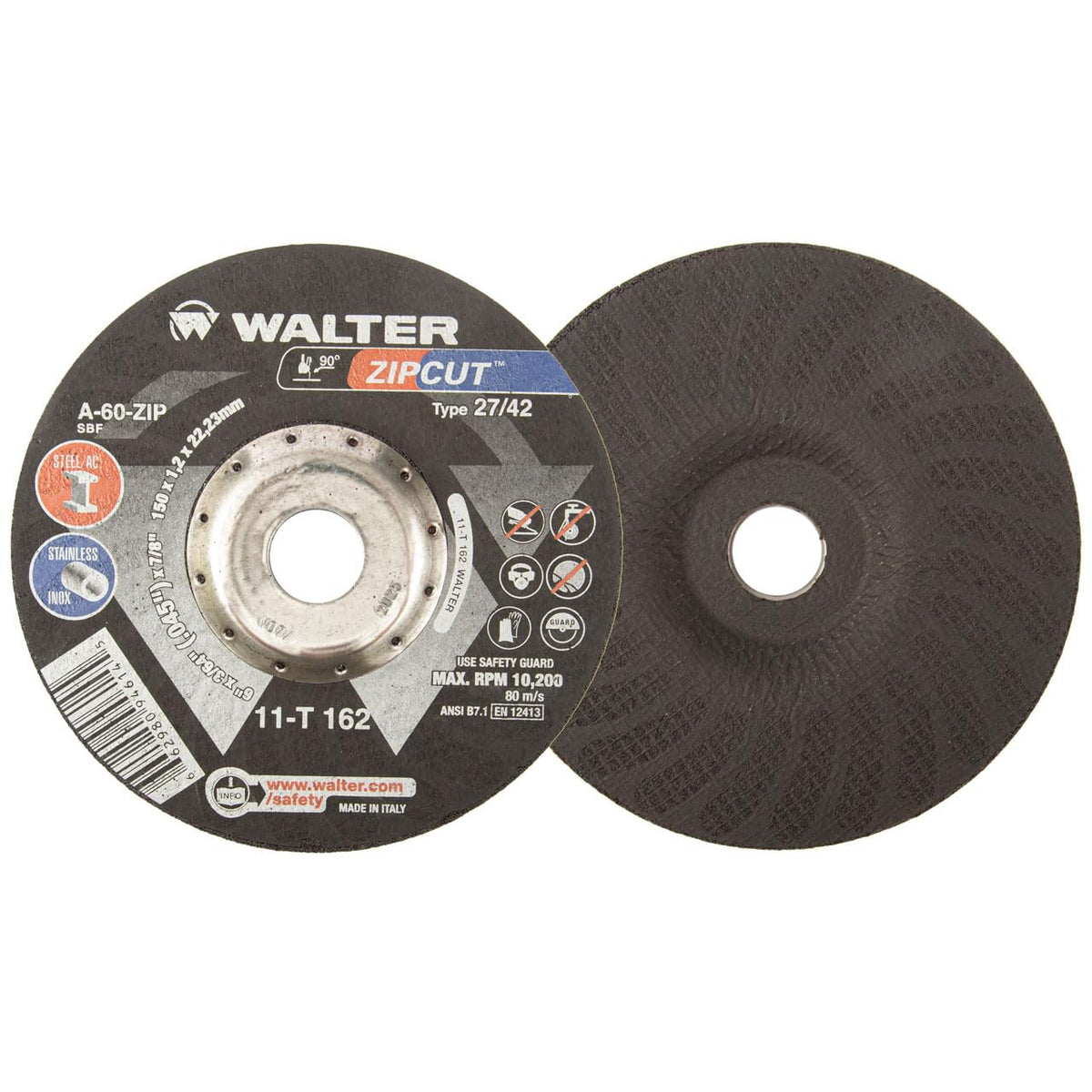 Walter 11T162 6 X 3/64 X 7/8 Zip Wheel Cut-Off Wheels for Angle Grinder Type 27 A60 Grit, 25 Pack