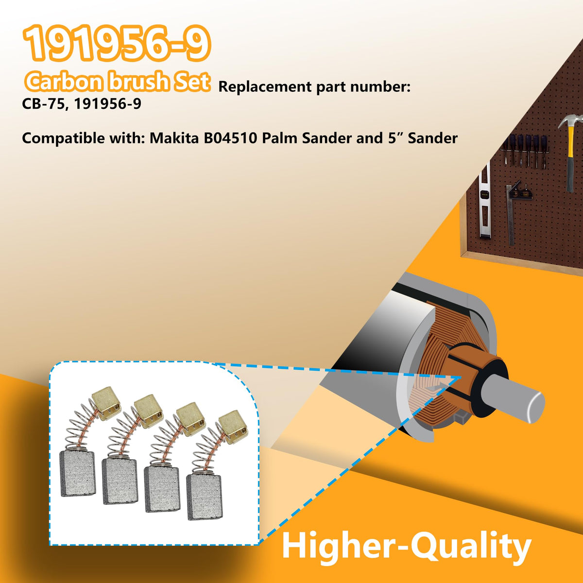 CB-75 191956-9 Carbon Brush Replacement for Makita B04510 Palm Sander (4 pack)