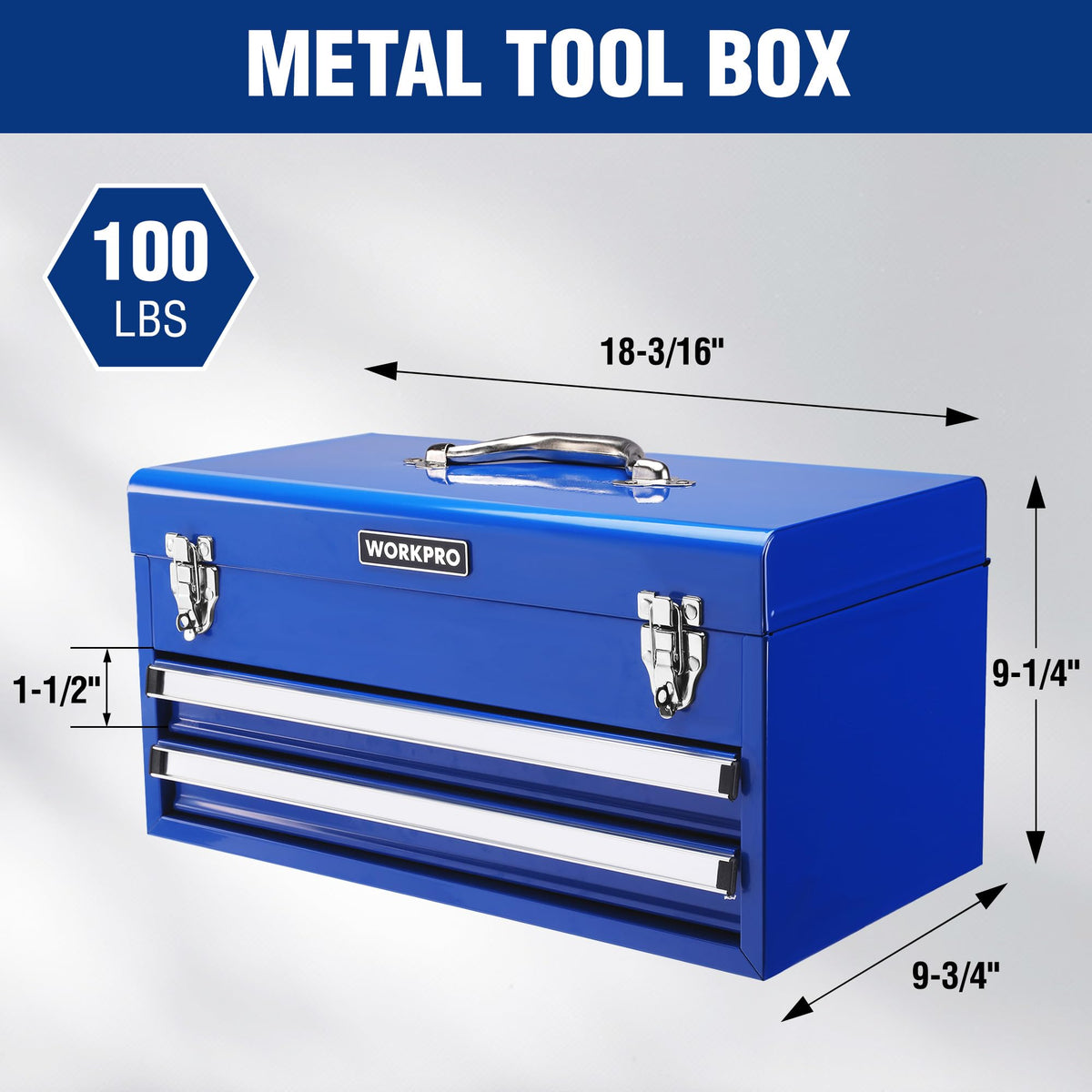 18-Inch Tool Box with 2 Drawers & Top Storage