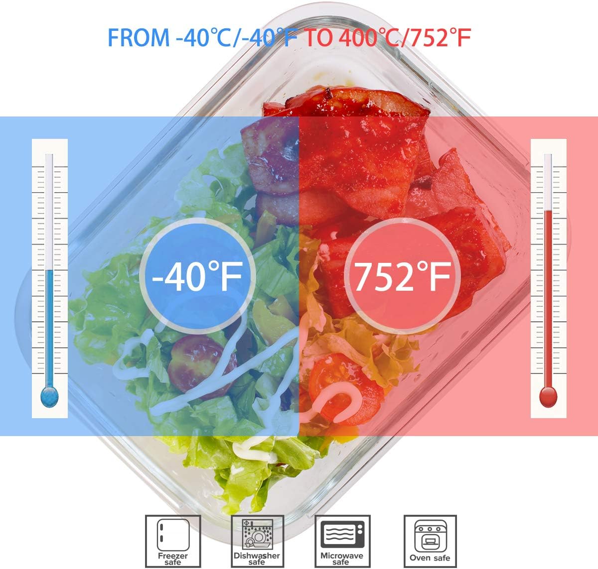 Glass Food Storage Containers with Lids, [18 Piece] Glass Meal Prep Containers Set, Airtight Leak Proof, Oven Freezer