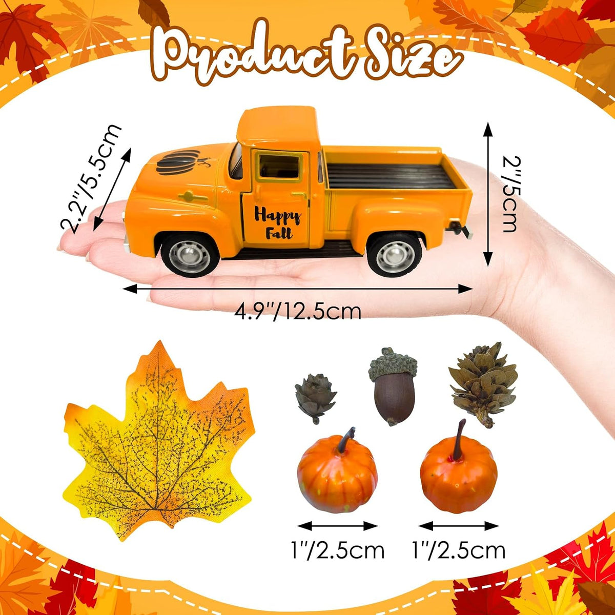 Thanksgiving Fall Decorations Indoor Farmhouse Vintage Metal Truck | Mini Fake Pumpkins Acorn Pine Cones Harvest