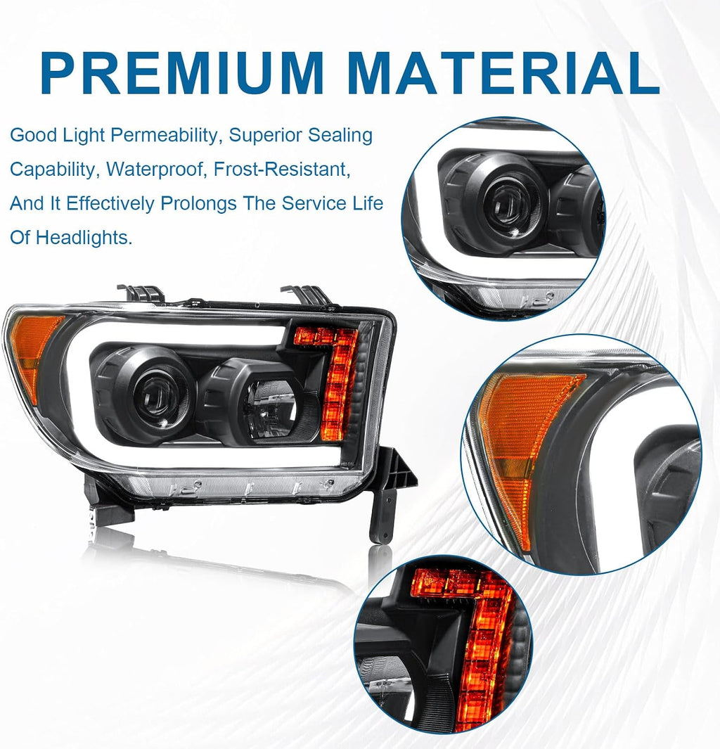 Headlights Projector for 2007-2013 Toyota Tundra w/LED DRL