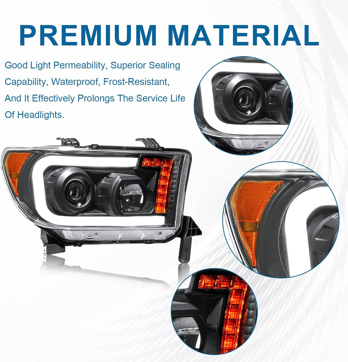 Headlights Projector for 2007-2013 Toyota Tundra w/LED DRL