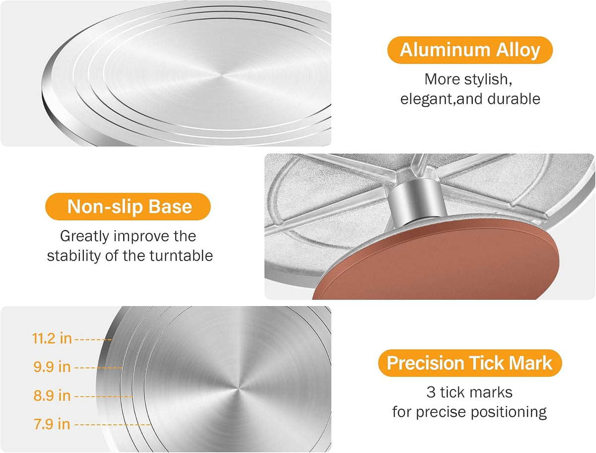 22 Aluminum Cake Stand Turntable Set for Decorating Baking Kit, 12"