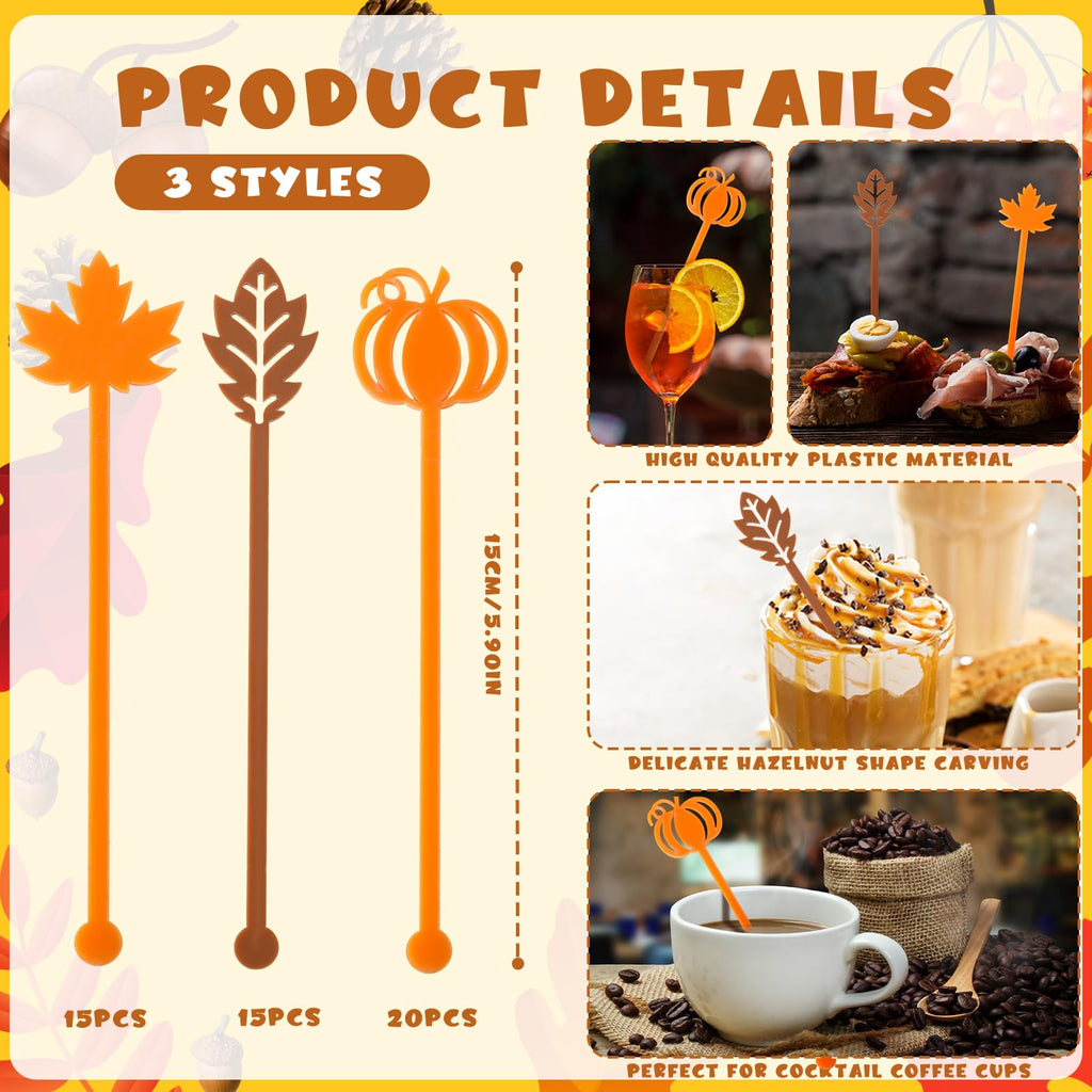 50 Pack Fall Coffee Stirrers, 6 Inch Plastic Swizzle Sticks