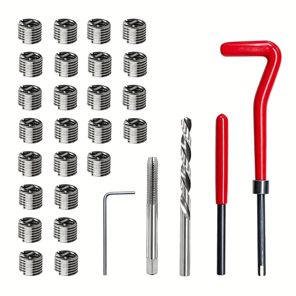 XTZFTD 30PCS M6 x 1.0mm Thread Repair Insert Kit, Stainless Steel Helicoil Style Inserts with Drill Bit, Tap and Installation Tools, Universal Metric Thread Repair Accessories for Auto Repairing