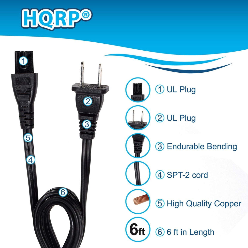 HQRP AC Power Cord Compatible with Hitachi L26D204 L26D205 L32A104 LE55U516 LED LCD HDTV Smart TV Mains Cable, Black