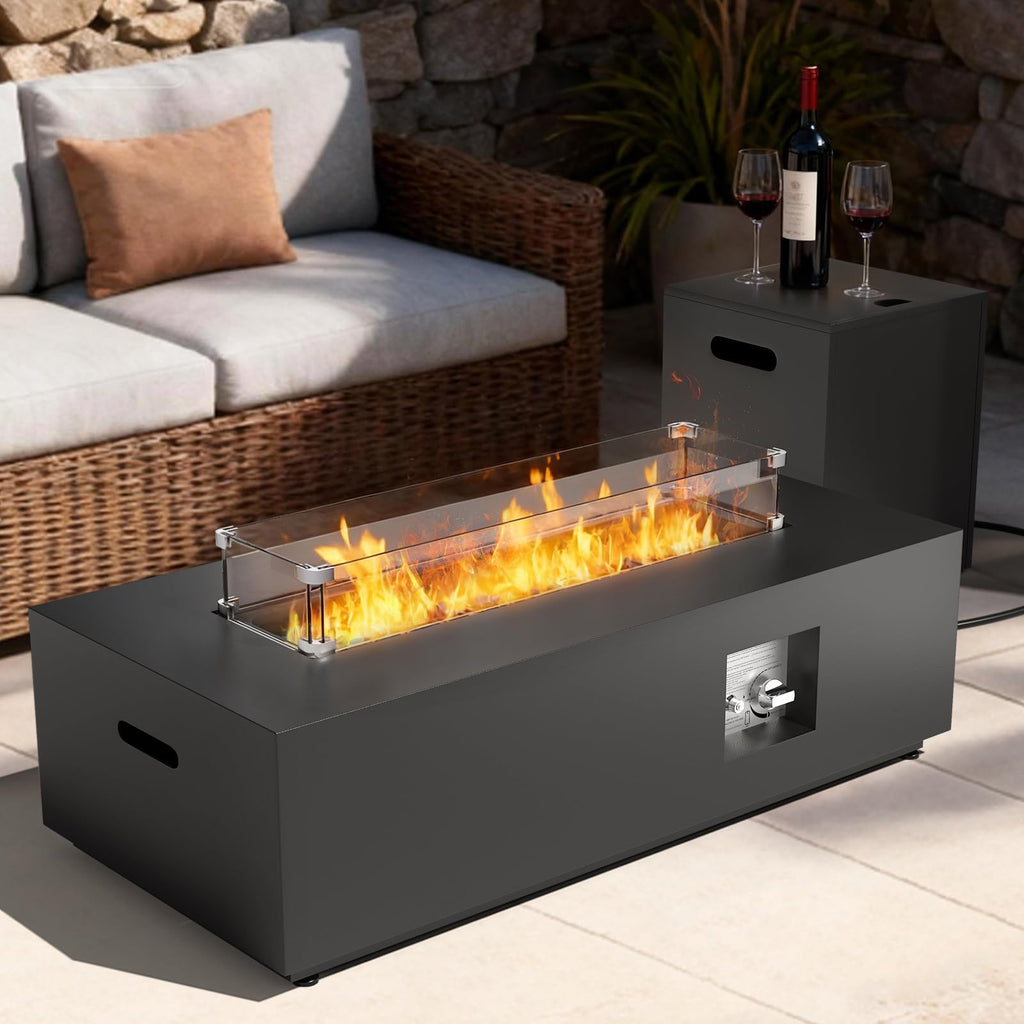 2-Piece 42" Rectangular Propane Fire Pit Table for Outside Patio 50,000 BTU