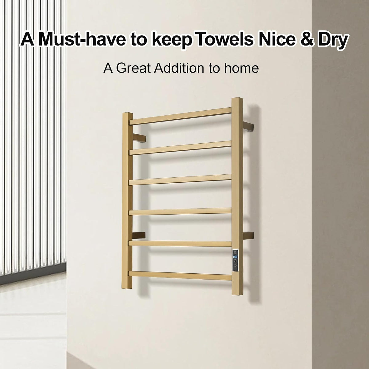 Electric Heated Towel Warmer - Wall Mounted Bathroom Towel Rack, Plug-in Design & Gold Brushed Stainless Steel 6 Bar