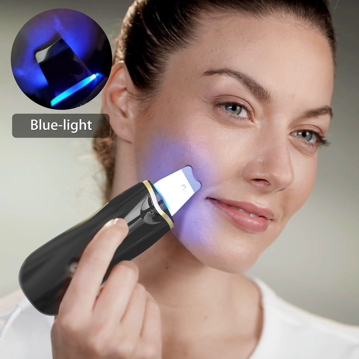 Qukot Ultrasonic Skin Scrubber Spatula - Upgraded Blue-Light Blackhead Remover Pore Cleaner Face Scraper Comedone