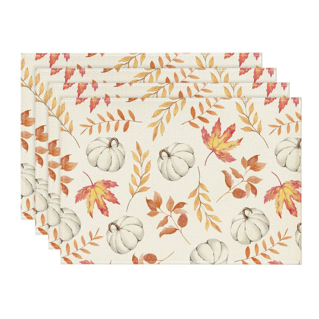 Maple Leaf Pumpkins Fall Placemats Set of 4-12 x 18 Inch
