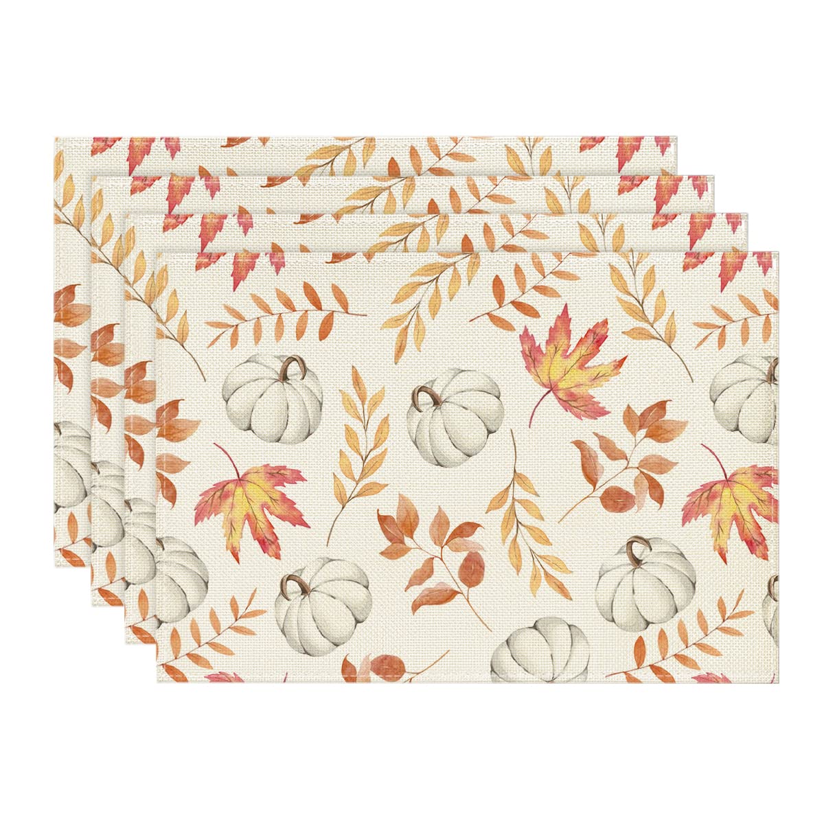 Maple Leaf Pumpkins Fall Placemats Set of 4-12 x 18 Inch