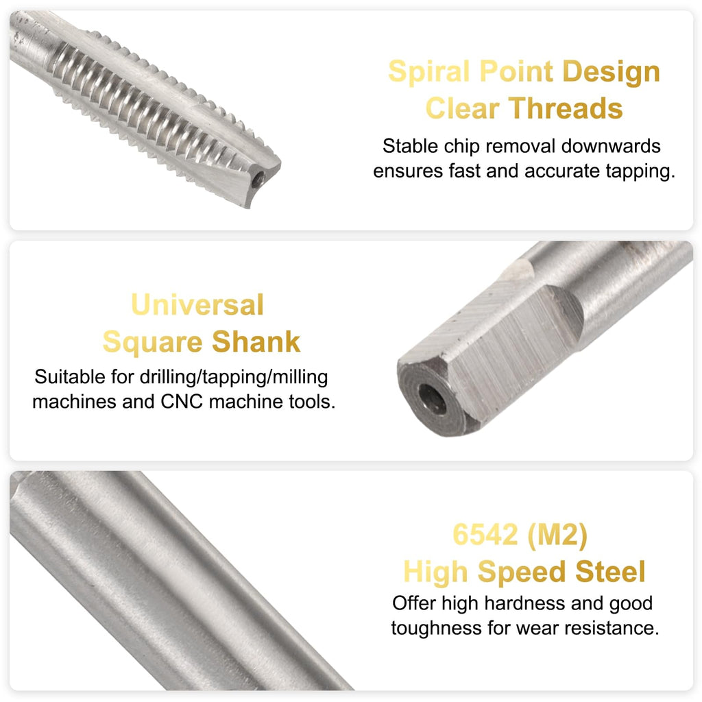 uxcell M8 x 1.25 H2 Metric Spiral Point Thread Tap, 150mm (6") Extra Long Screw Tap Threading Tapping Tool, High Speed Steel Machine Taps Tapping Bit