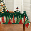 Christmas Tablecloth 60×84 Inch Rectangular, Christmas Trees Green Washable Table Cover for Party Picnic Dinner Decor
