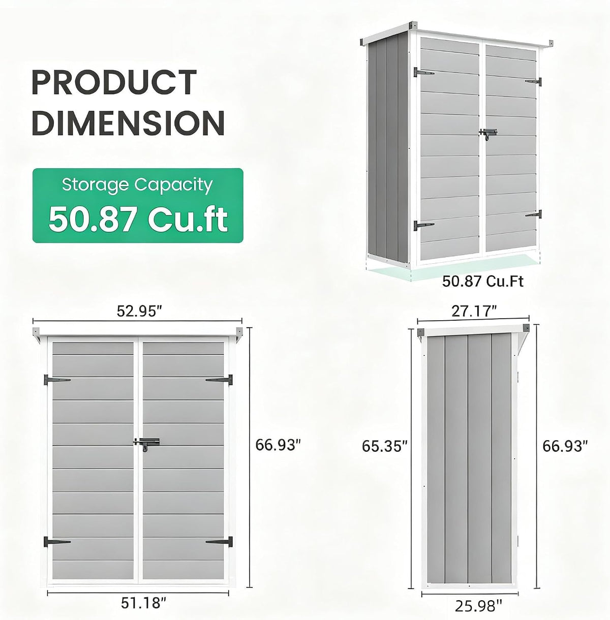 51 Cu.ft Resin Outdoor Storage Shed with Floor, Weatherproof Vertical Plastic Tool Shed for