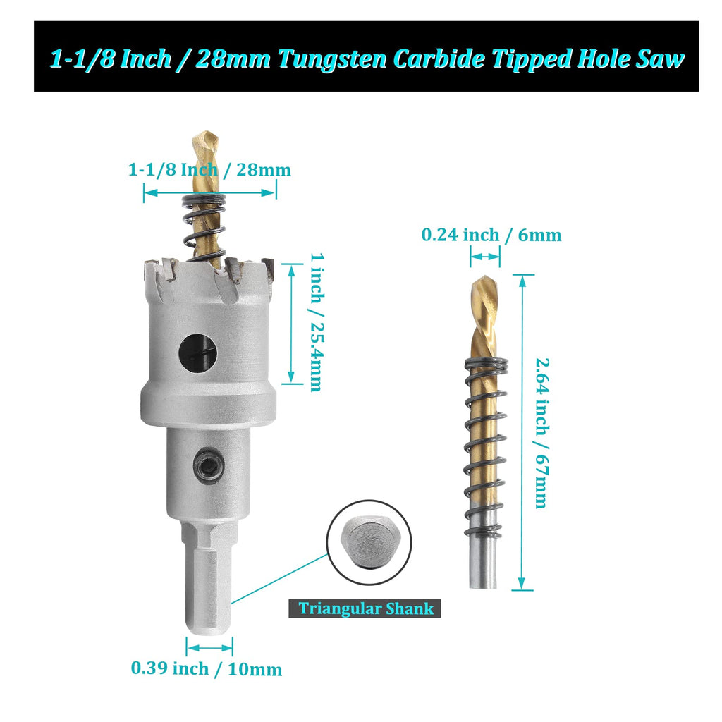 Qjaiune 1-1/8"/28mm TCT Hole Saw, Tungsten Carbide for Stainless Steel