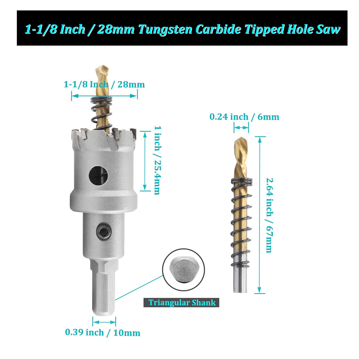 Qjaiune 1-1/8"/28mm TCT Hole Saw, Tungsten Carbide for Stainless Steel