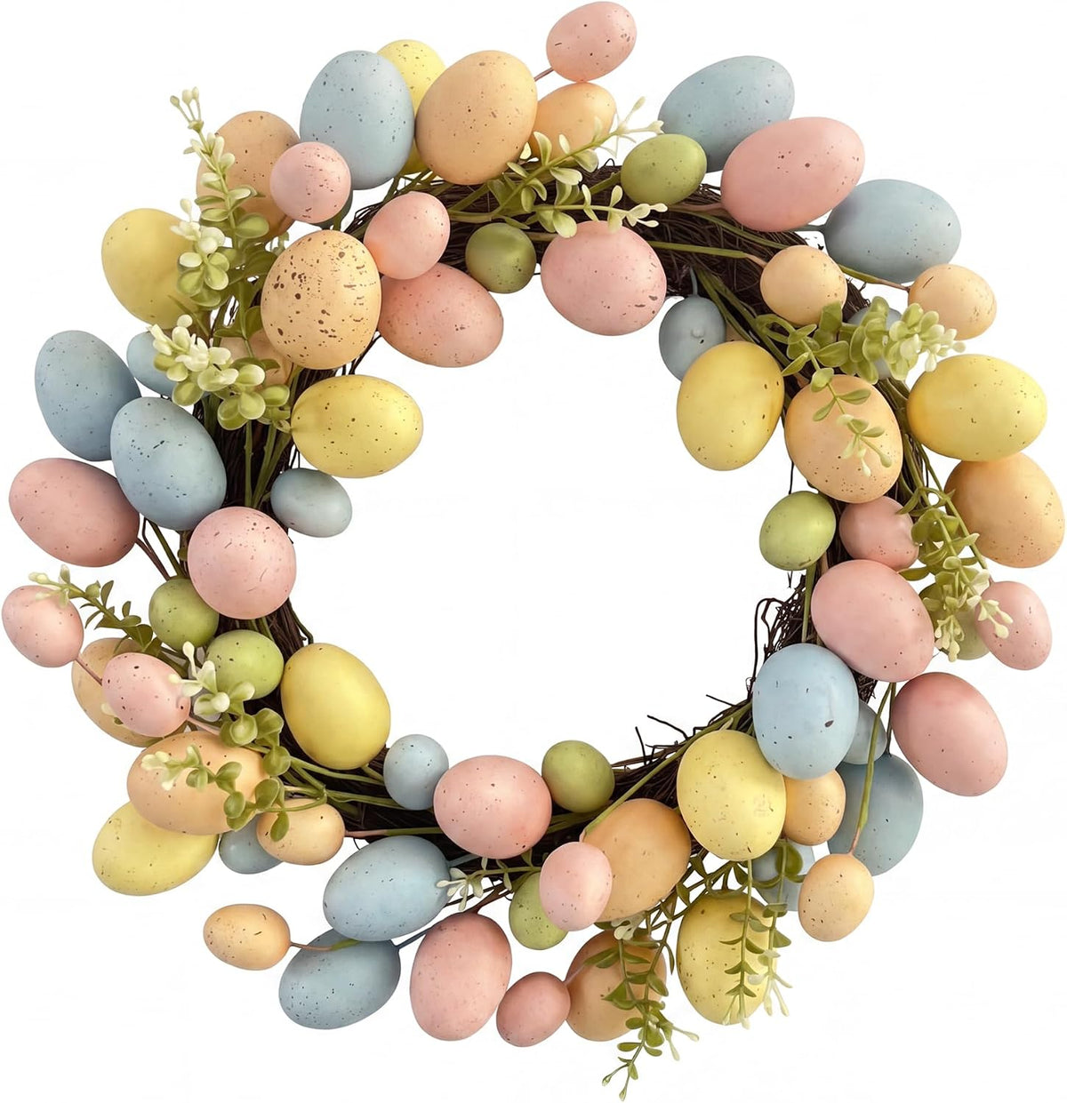 20" Easter Wreath for Front Door Decoration, Artificial Spring Wreath with Flowers and Colorful Easter Eggs, Easter