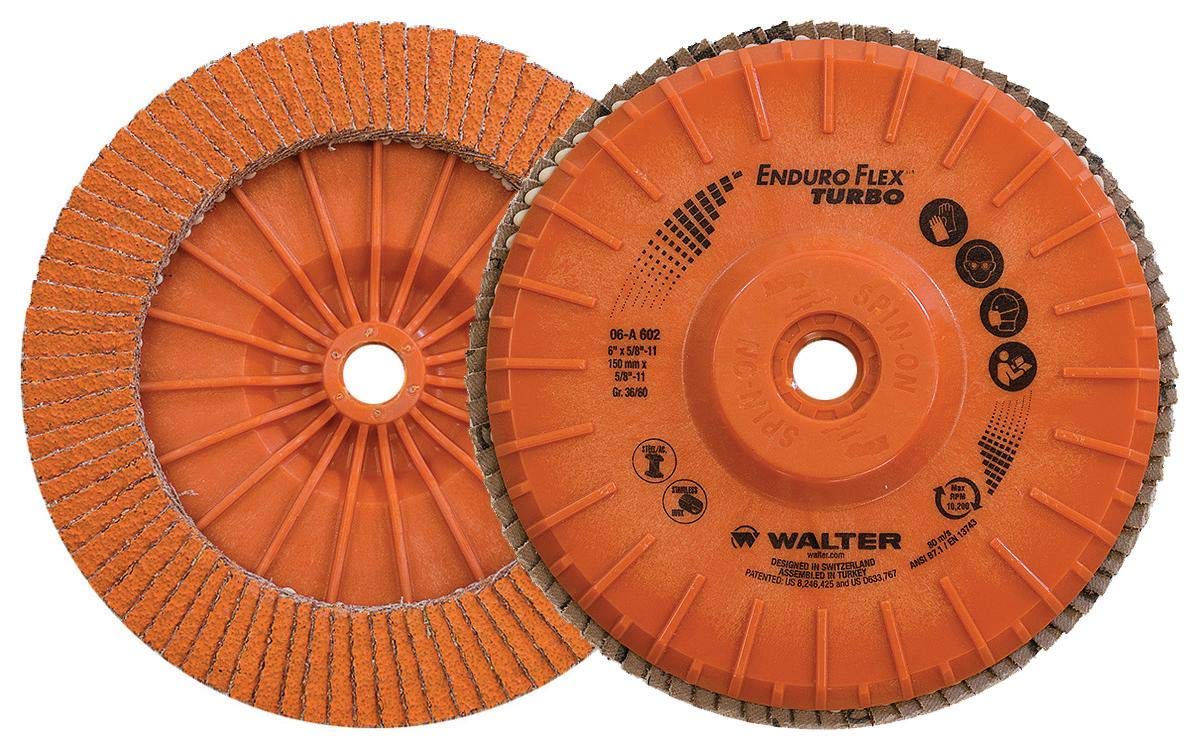 Walter Enduro-Flex Turbo Flap Disc, Ceramic Abrasive, 6" X 5/8"-11 Grit 36/60, Pack of 10 (06A602)