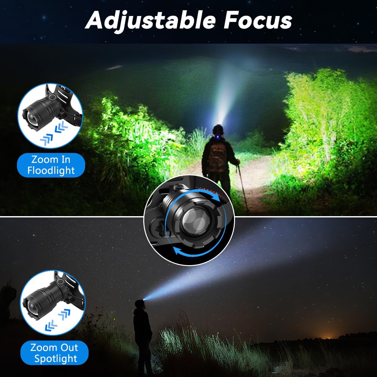 3Pack Ultra Bright LED Headlamp Rechargeable, Head lamp for Adults