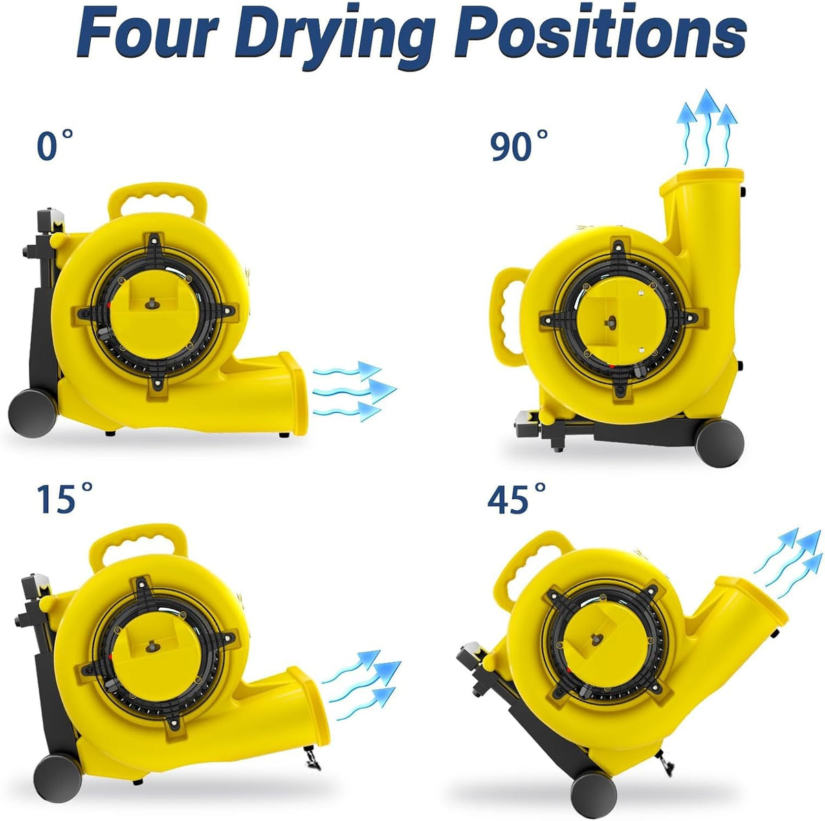 2500-5000 CFM 1HP Air Mover Blower Fan, Floor Blower Dryer, 3 Speeds, 4 Adjustable Angles, Handle Wheelkit, 15Ft Long
