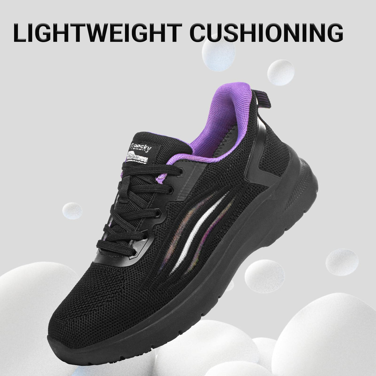 Non Slip Work Shoes for Women Black Purple