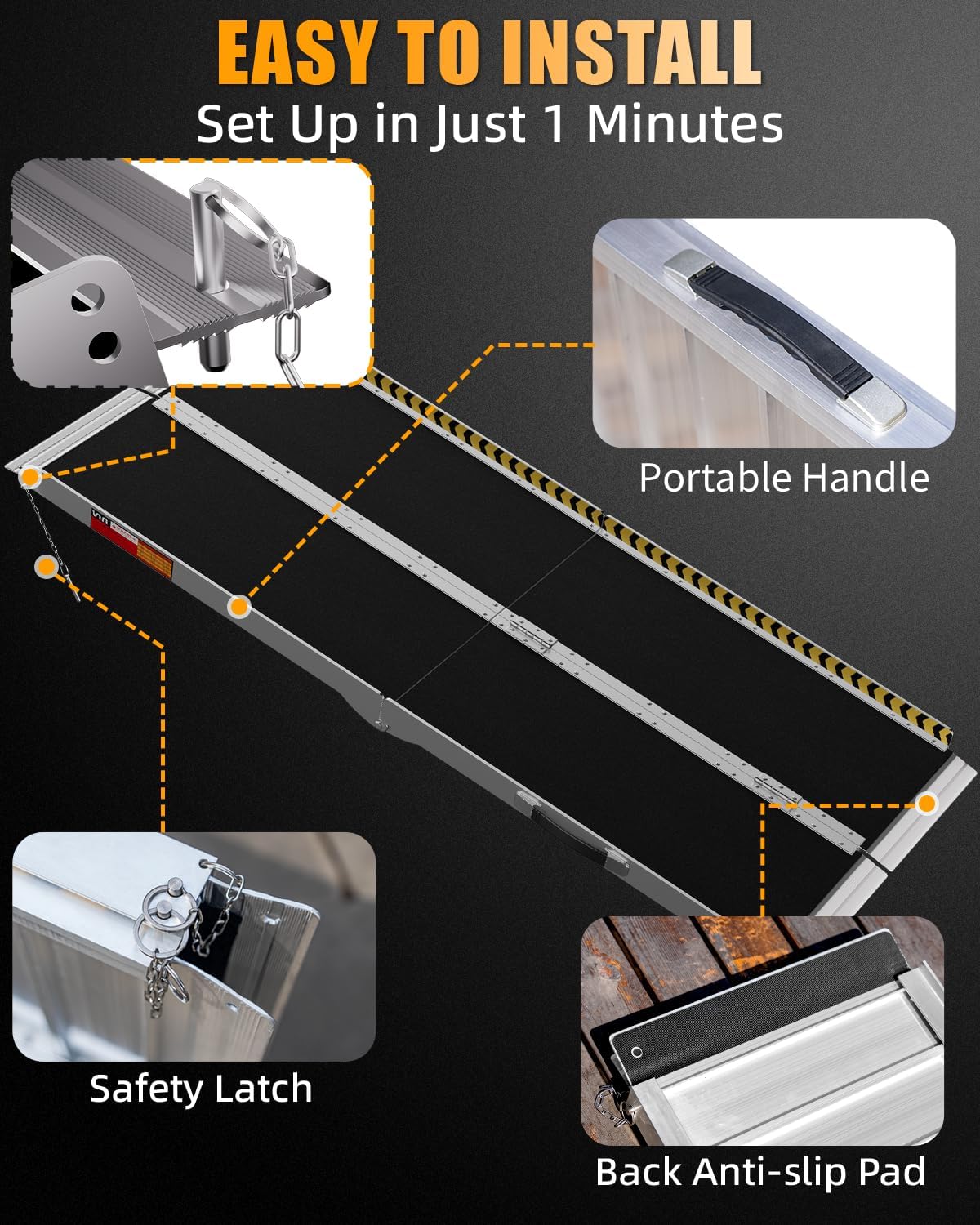 Portable Wheelchair Ramp 7FT, Non-Slip Ramps for Wheelchairs for Home