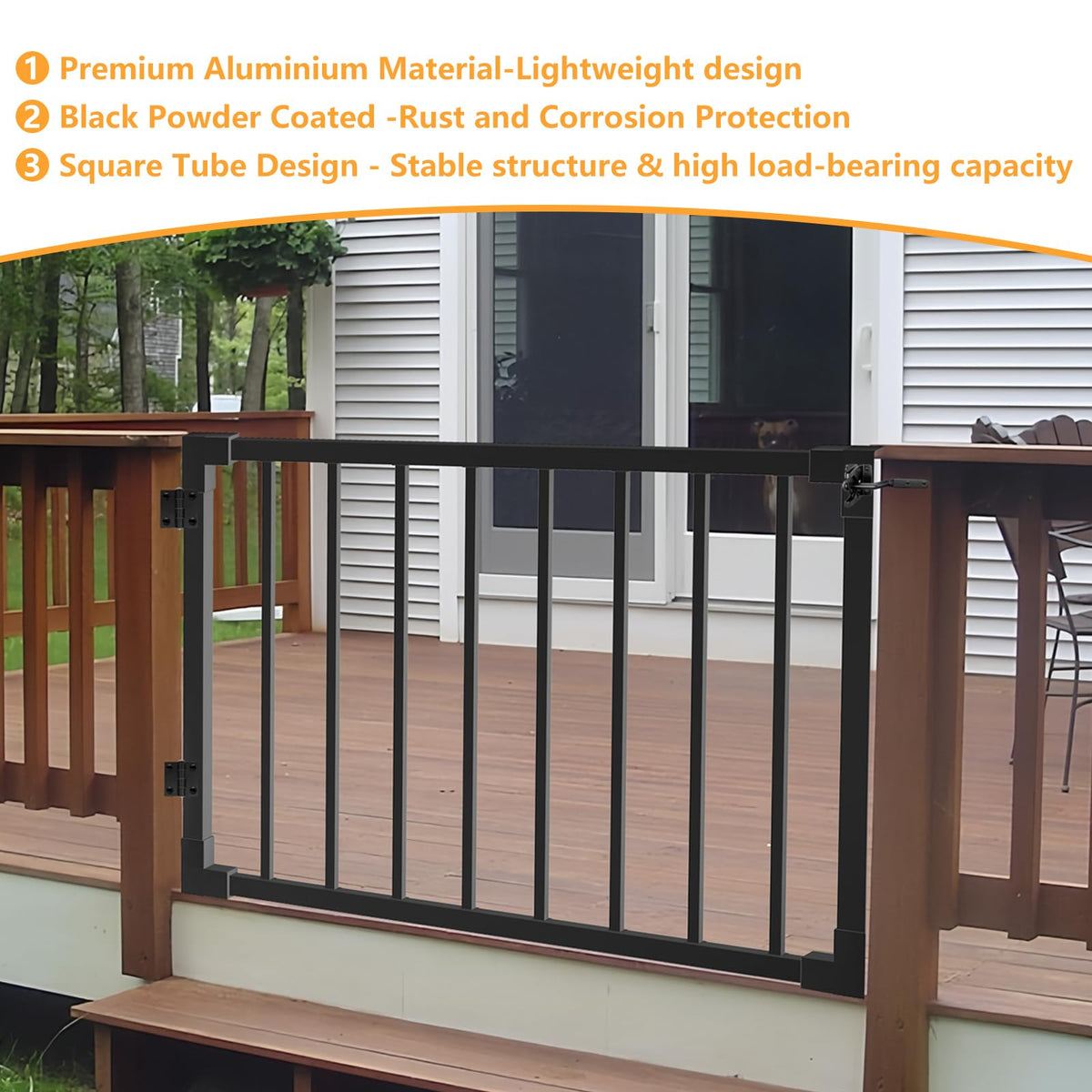 32.5" H Heavy-Duty Weatherproof Aluminum Outdoor Deck & Patio Safety Gate for Porch, Deck & Stairway Entry