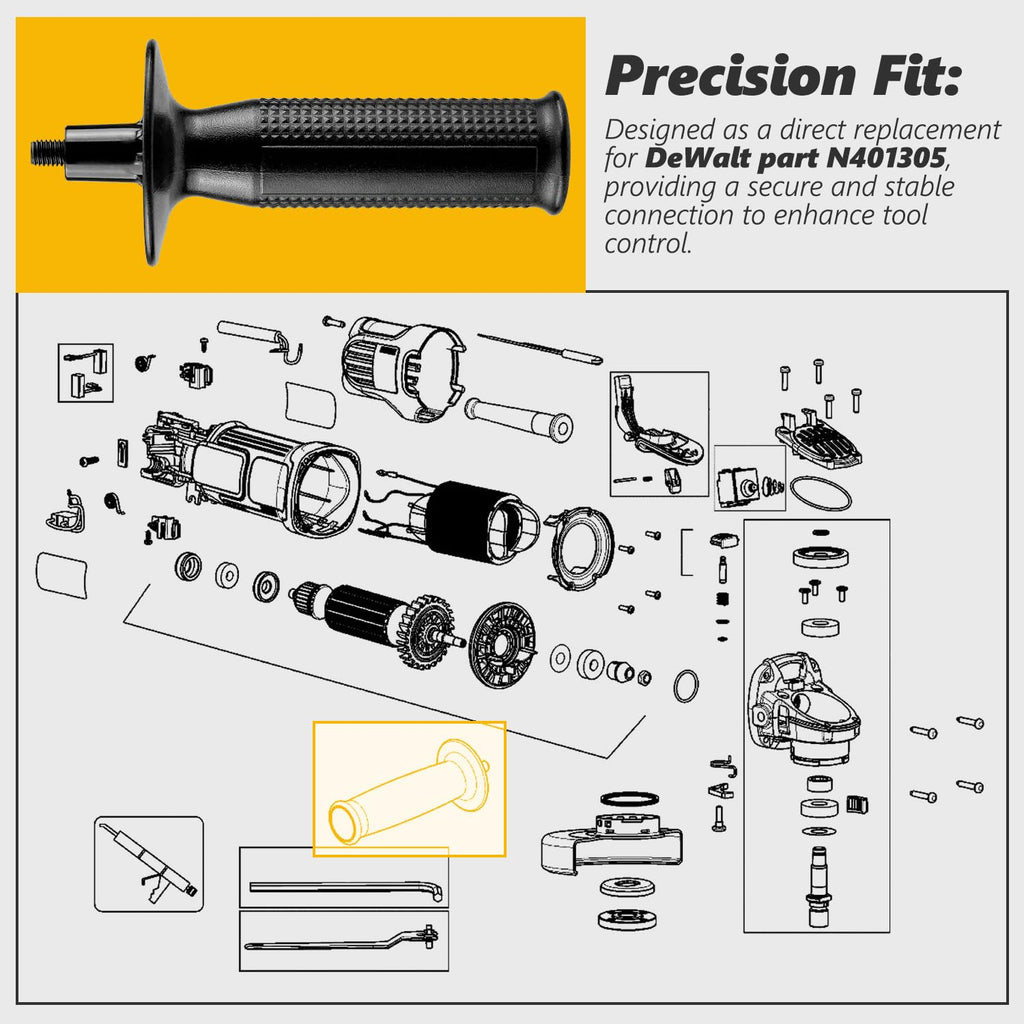 Eopzol N401305 Side Handle for Dewalt Angle Grinder - High Torque Non-Slip Grip Replacement Handle Compatible with DCG409VSB DWE4120 DWE4011 DW402 DCG412B T1345 ET1350 FS6500AG G850 MT6147 TV800 (1)