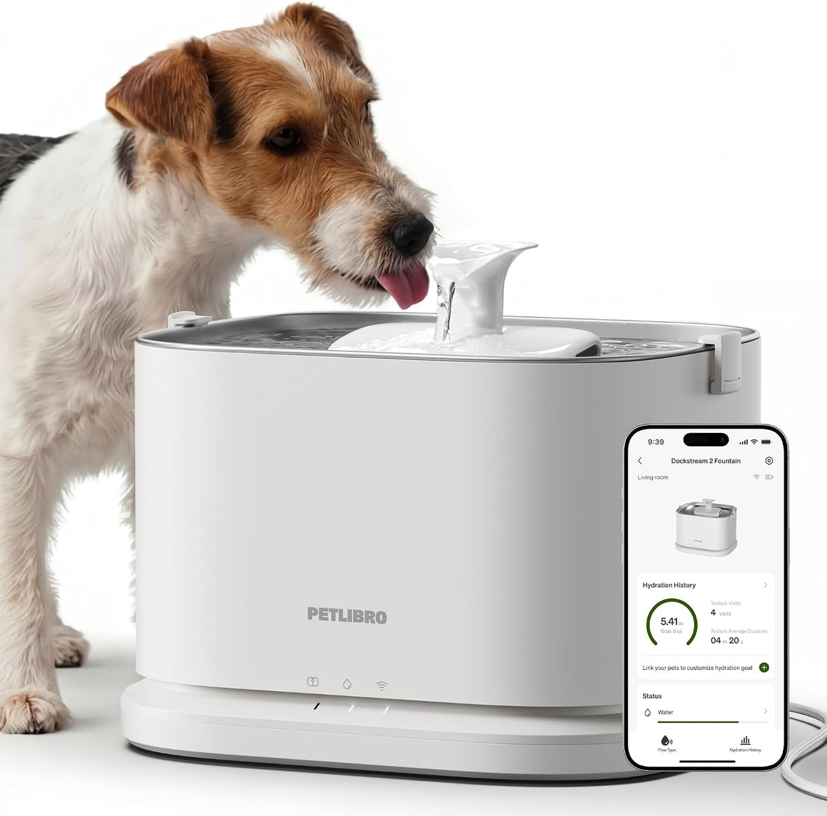Quiet Dog Water Fountain Stainless Steel Tray, Smart Pet Water Fountain for Dogs Inside with App Monitoring, 3L Dog