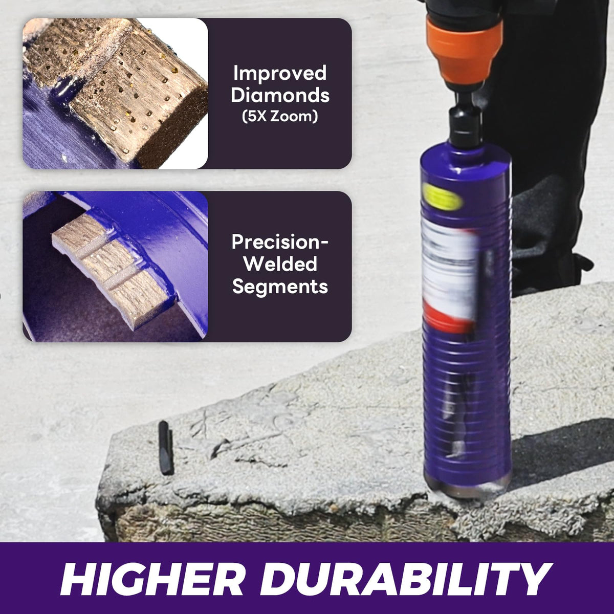 DaduoRi 3-1/4" Dry Core Drill Bits with Pilot Bit & 3 Adapters (SDS Plus/SDS Max/1/2 Hex),Upgraded-Welded Core Bit for Concrete, Masonry, Brick, Stone, Mortar - 5/8"-11 Thread, 9.5" Depth (3.25")