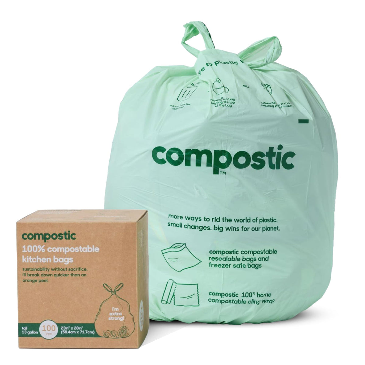 Compostable Trash Bags 13 Gallon Tall Kitchen, 100 Ct, Unscented