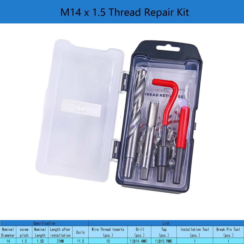 Hawatec M14 x 1.5 Thread Repair Kit, 14-Piece Stainless Steel Insert Set